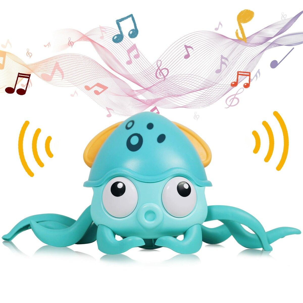 Crawling Octopus Baby Toy Avoiding Obstacles, Musical Octopus Toy with USB Charge and Light for Babies, Kids (Green)