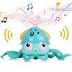 Crawling Octopus Baby Toy Avoiding Obstacles, Musical Octopus Toy with USB Charge and Light for Babies, Kids (Green)