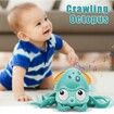 Crawling Octopus Baby Toy Avoiding Obstacles, Musical Octopus Toy with USB Charge and Light for Babies, Kids (Green)