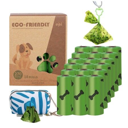 Dog Poop Bags, Extra Thick Strong 100% Leak Proof(18 Rolls?270 Count), Lavender Scented , Eco-Friendly Garbage Bags with Dispenser and Holder