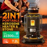 2in1 Kerosene Heater Stove Indoor Portable Outdoor Radiant Space Kerosine Oil Burner Anti Tipping Auto Ignition 22300BTU