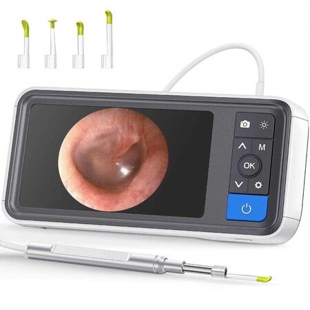 Digital Otoscope with 4.5 Inches Screen,3.9mm Ear Camera with 6 LED Lights,32GB Card, Ear Wax Removal Tool,Specula and 2500 mAh Rechargeable Battery,Supports Photo Snap and Video Recording