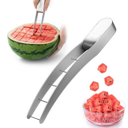 Watermelon Cutter Slicer,Stainless Steel Watermelon Cube Cutter Quickly Safe Watermelon Knife,Fun Fruit Salad Melon Cutter for Kitchen Gadget