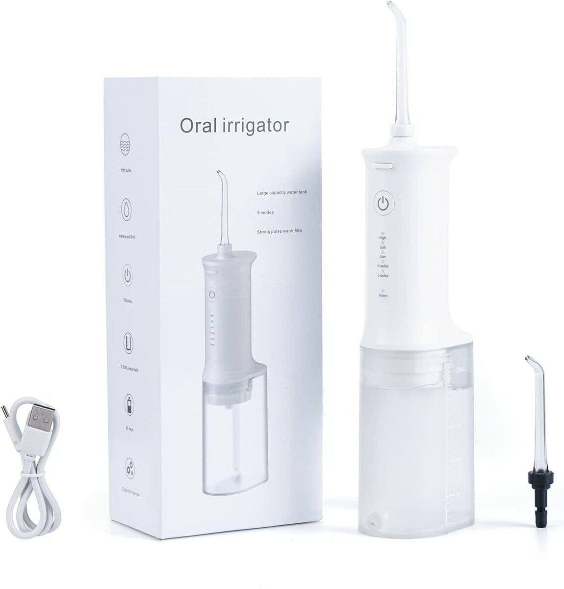 Cordless Water Dental Flosser, Portable Oral Irrigator with 230 ML Detachable Water Tank