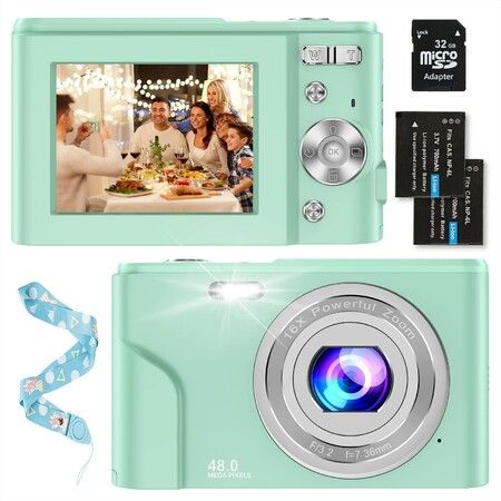 Digital Baby Camera for Kids Teens Boys Girls Adults,1080P 48MP Kids Camera with 32GB SD Card,2.4 Inch Kids Digital Camera with 16X Digital Zoom,Compact Mini Camera Kid Camera for Kids/Student (Green)