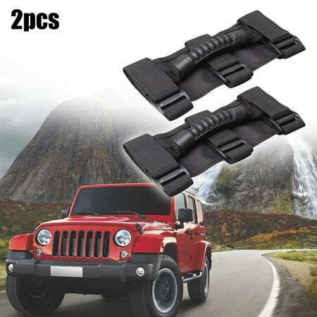 2 Pack Grab Handle Set Compatible with Jeep Wrangler TJ YJ JK, Easy-to-Fit 3 Straps Design for 1987-2023 Models (Black)