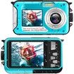 Waterproof Digital Camera Underwater Camera Full HD 2.7K 48 MP Video Recorder Selfie Dual Screens 16X Digital Zoom Flashlight Waterproof Camera for Snorkeling (Blue)