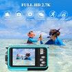 Waterproof Digital Camera Underwater Camera Full HD 2.7K 48 MP Video Recorder Selfie Dual Screens 16X Digital Zoom Flashlight Waterproof Camera for Snorkeling (Blue)