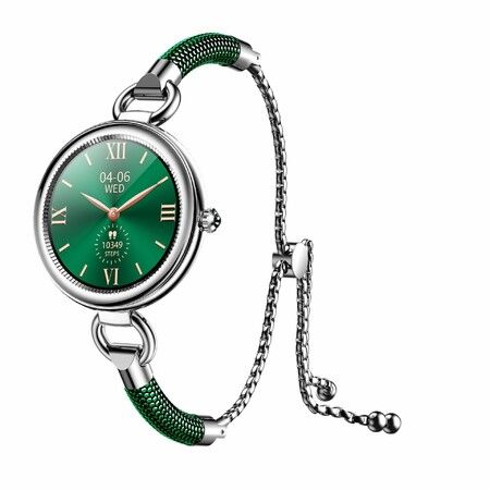 Lady Smart Chain Bracelet Watch HD Full-touch Color Screen Waterproof Health Monitor for Women (Silver-Green)