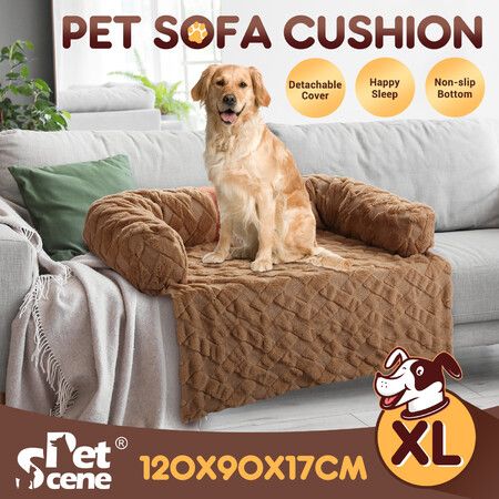 Dog Cat Bed XL Sofa Calming Luxury Puppy Couch Car Cushion Mat Cover Protector Warm Soft Fluffy Bolster Kitten Nest Washable Beige