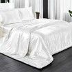 3P King Size Faux Silk Bedding Set Duvet Cover Flat Sheet in Satin Alternative Quilted Comforter Bed Linings Bedroom Col White