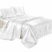 3P Queen Size Faux Silk Bedding Set Duvet Cover Flat Sheet in Satin Alternative Quilted Comforter Bed Linings Bedroom ColWhite