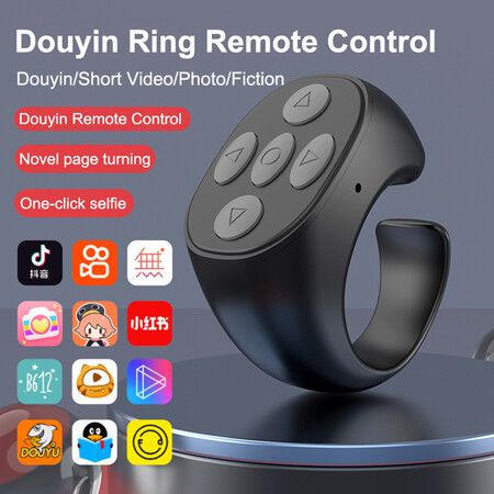 For TikTok Ring Bluetooth Remote Control Fingertip Selfie Video Controller Automatic Page Turner Browsing For Mobile Phone Color Black