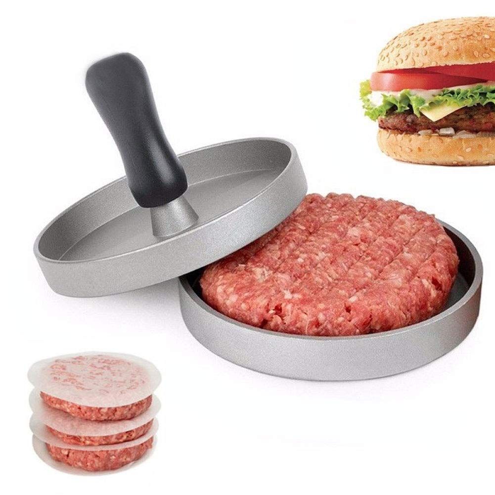 Burger Press Hamburger Forming Machine Non-Stick Burger Patty Mould with 100 Wax Paper Discs 11cm Aluminum Burger Press Quarter Pounder Ideal for BBQ