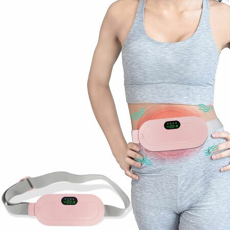Portable Menstruation Heat Belt with Vibration Massage Electric Heating Pad with 3 Adjustable Temperature  Against Abdominal Pain for Women Color Pink