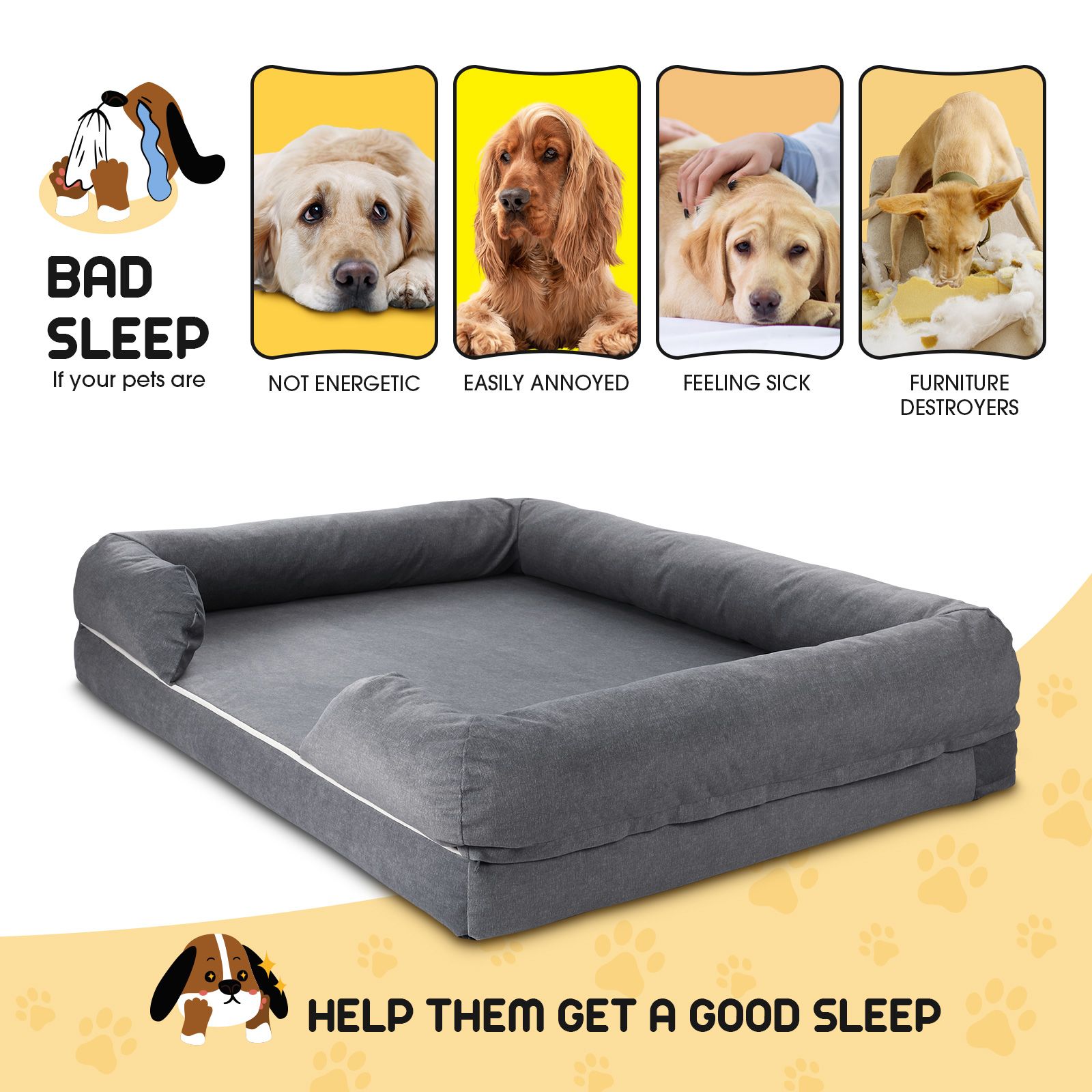 Dog Bed Orthopedic Pet Cat Calming Sofa Couch Memory Foam Cushion XL Mattress Waterproof Liner