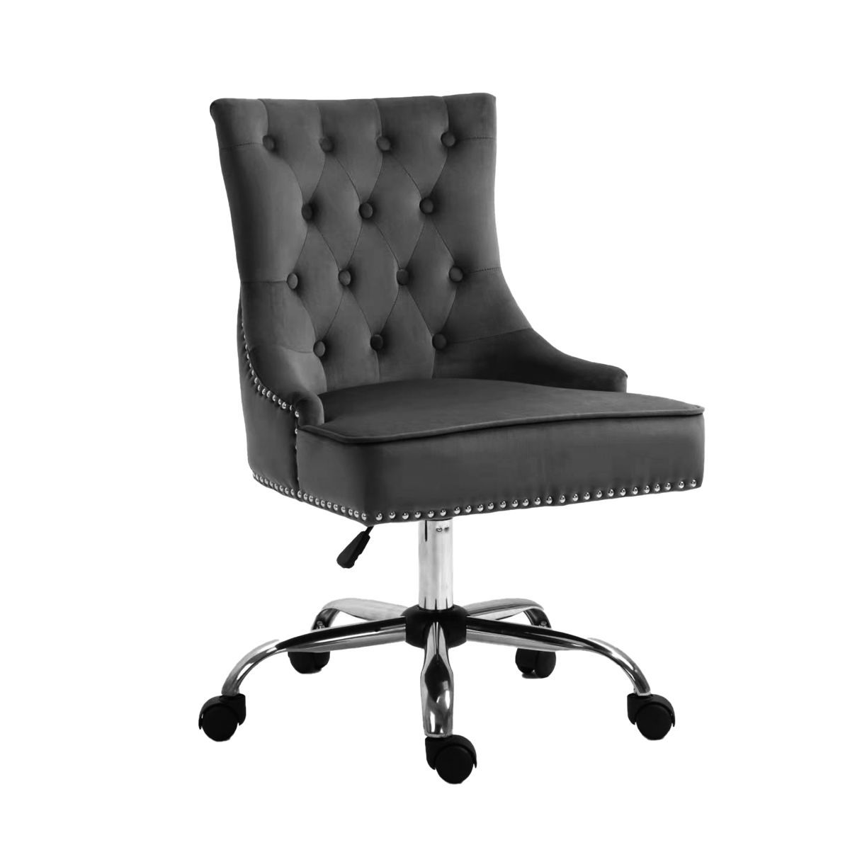 High Back Adjustable Tufted Velvet Home Office Chair with Arms, Grey