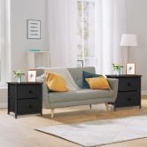 2PCS Bedside Table Chest of 2 Drawers Bedroom Furniture Side Lamp Dresser Nightstand Black Sofa End Living Room Cabinet