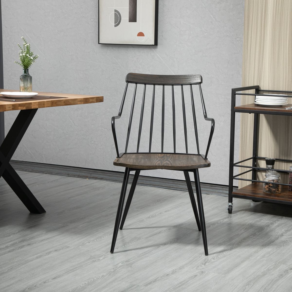 Black Brushed Plywood Wood Bradley Steel Framed Dining Chair Black