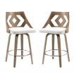 Swivel Bar Stool with Cut Out Back in Beige Fabric Upholstery and White Brushed Oak Wood, 2pcs/Set