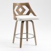 Swivel Bar Stool with Cut Out Back in Beige Fabric Upholstery and White Brushed Oak Wood, 2pcs/Set