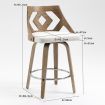 Swivel Bar Stool with Cut Out Back in Beige Fabric Upholstery and White Brushed Oak Wood, 2pcs/Set