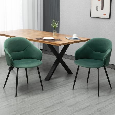 Dining Chair with Fabric Upholstery and Black Powder Coated Finish 2pcs/Set, Green