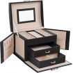 SONGMICS Lockable Jewellery Box Case with 2 Drawers and Mirror Black