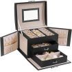 SONGMICS Lockable Jewellery Box Case with 2 Drawers and Mirror Black