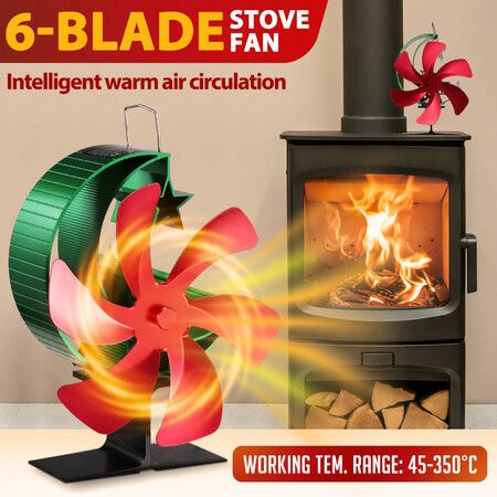 6 Blades Stove Fan Heat Self Powered Wood Log Fireplace Burner Top Burning Thermal Heater Fast Quiet Efficient Non Electric