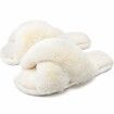 Fluffy House Slippers for Women Fuzzy Slippers Upgraded TPR Sole Cute Slippers for Women Indoor and Outdoor Size L Color White