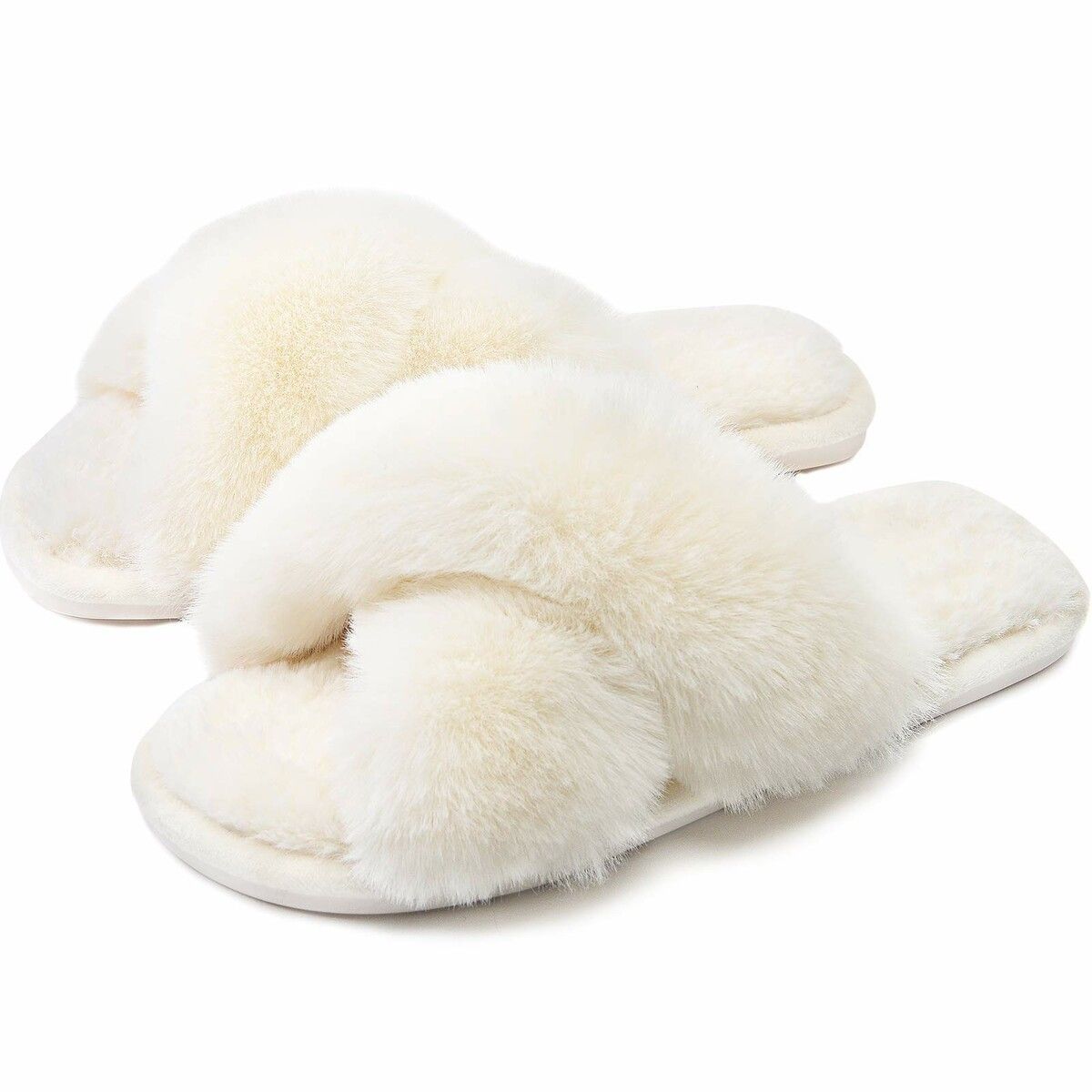 Fluffy House Slippers for Women Fuzzy Slippers Upgraded TPR Sole Cute Slippers for Women Indoor and Outdoor Size S Color White