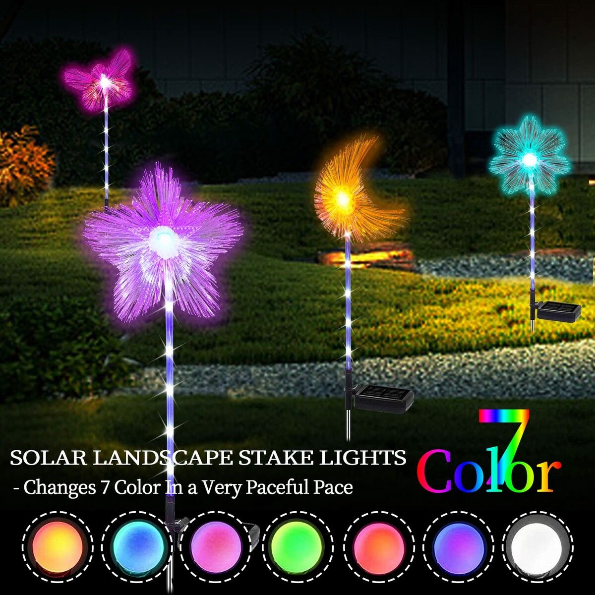 2PC Solar Pathway Lights Outdoor with 7 Color Changing RGB Microfiber Lights, 2 in 1 Glowing Garden Solar Panel with Battery - Brighten Your Backyard