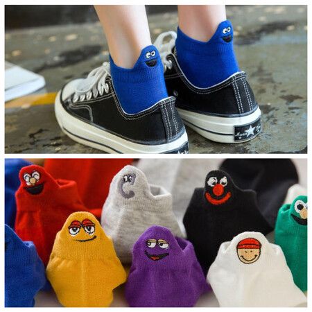 5pcs Fashion Socks Women's Pure Cotton Candy-Colored Cartoon Short Socks Heart Casual Animal Funny Color Random Sent