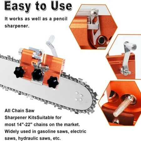 Chainsaw Sharpener Jig Kit – Hand Crank Or Drill-Powered, With 10 High-Hardness Bits, Gloves, Bag & Brush, Fits 6-22 Inch Chainsaws