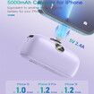 Mini Power Bank iPhone Portable Charger 5000mAh Fast Charging Ultra-Compact for iPhone 14/14Pro/14 Plus/13/13 Pro-Purple