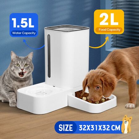 Automatic Cat Feeder 1.5L Water Dispenser 2L Food Bowl Auto Pet Feeding ...