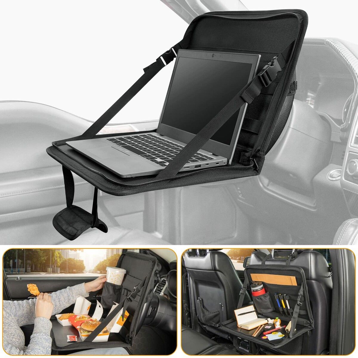 3 in 1 Steering Wheel Eating Tray Car Back Seat Laptop Desk Multifunctional Car Work Table for Writing Car Organizer