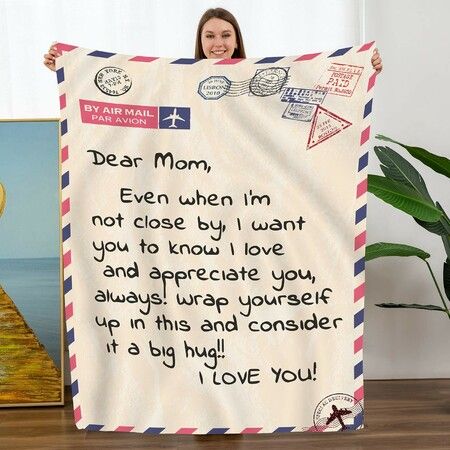Premium Dear Mom Blanket Presents for Mother's Day Soft Cozy Flannel Throw Blanket Moms Blanket Gift-150*200 CM