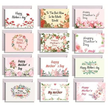 Happy Mothers Day Cards Bulk,12 Set Floral Mother's Day Greeting Card Note Cards with Envelopes