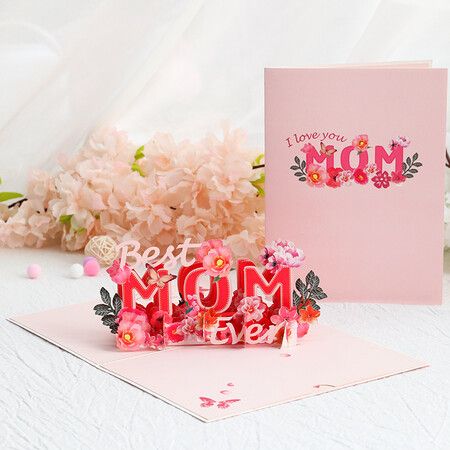 Mother’s Day Pop Up Card 'Best Mom Ever' 3D Flower Greeting  -Mother's Day Birthday-for Mother Wife Grandma