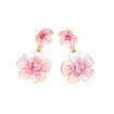 Colorful Enamel Inlaid Flower Earrings Vintage Design Forest-style Pink Oil Drop Floral Ear Pierce Drops