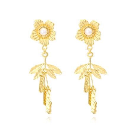 Bohemian-style Long Metal Flower Tassel Earrings Gold-colored Floral Pierce Stud