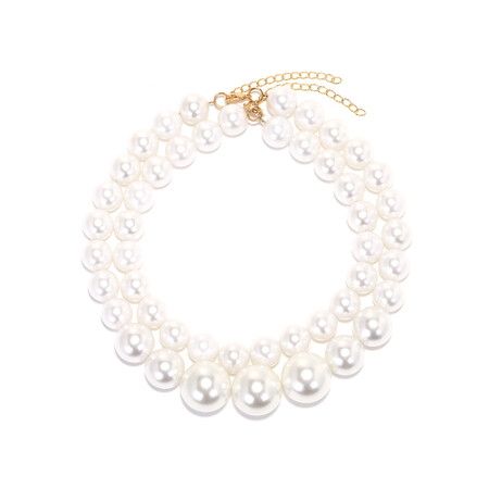 Double-Layered Pearl Collarbone Chain, Baroque Style Imitate faux Pearl Necklace