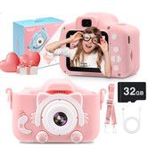 Kids Camera 1080P HD Digital Video Cameras with 32GB SD Card Mini Rechargeable Toddler Toys Camera for 3-12 Years Girls Best Gifts for Kids (Pink)