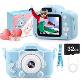 Kids Camera 1080P HD Digital Video Cameras with 32GB SD Card Mini Rechargeable Toddler Toys Camera for 3-12 Years Girls Best Gifts for Kids (Blue)