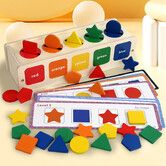 Montessori Toys 2 in 1 Shape Toys Color&Shape Sorting Learning Matching Box with 2 Lids for Baby Toddlers 1-3 Year Old