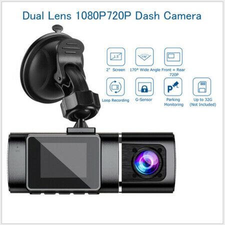 Dual Lens 1080x720P Dash Cam for Car Front Rear Camera Recorder with Loop Recording G-Sensor Parking Monitor