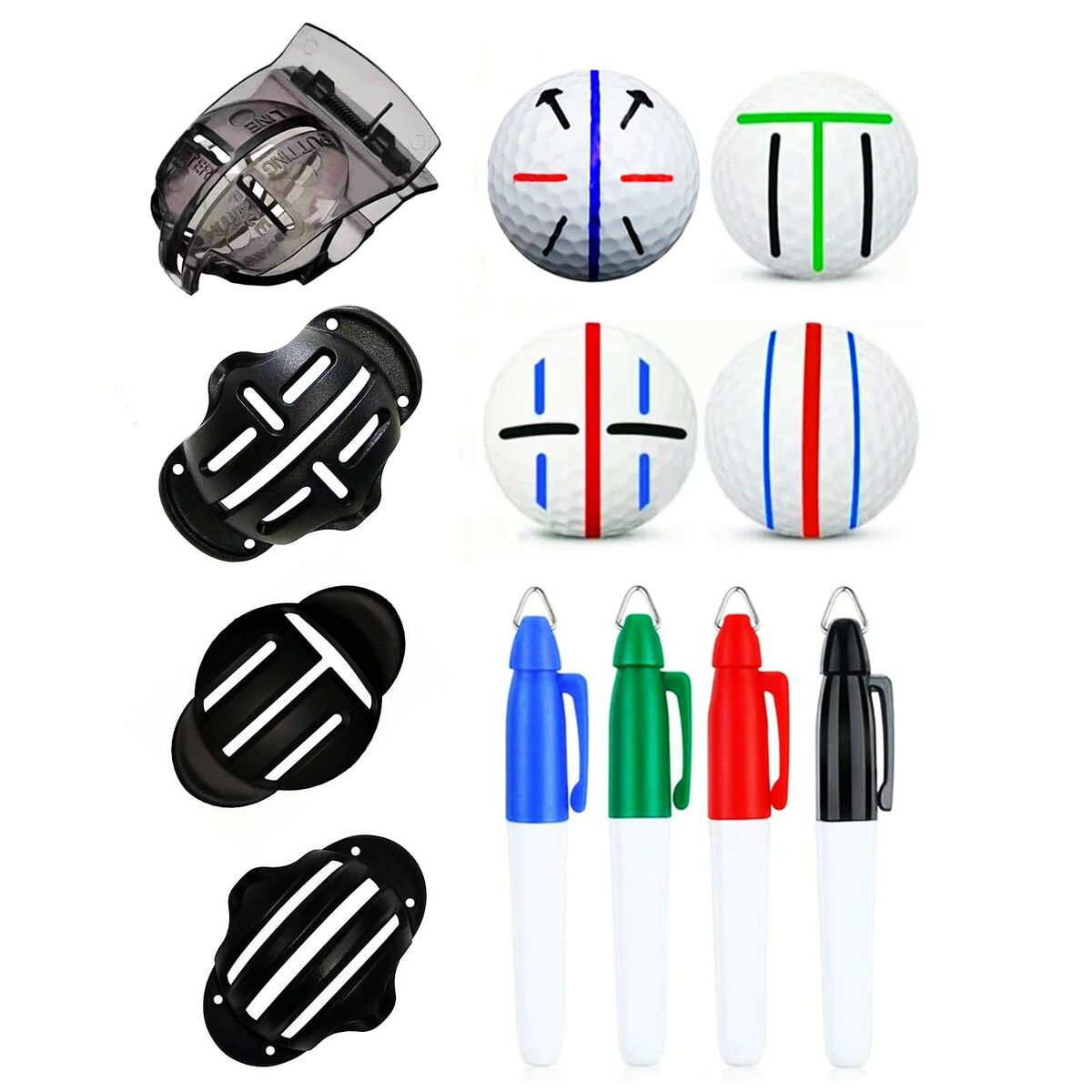 Precision Golf Ball Marker, Upgrade Golf Accessories, 4 Golf Ball Marking Stencils and 4 Colors Golf Ball Markers, Golf Ball Line Marker Tool, Golf Ball Alignment and Identification Tool (8 Pack)