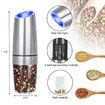 Gravity Electric Grinder set of 2,Automatic Pepper and Salt Mill Grinder with Blue LED LIGHT,Electric Pepper Mill with Adjustable Coarseness,Refillable,salt and pepper shaker,pepper grinder (Silver,2 Pack)